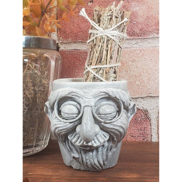 Cement Old Man Face Planter Pot, Concrete Man with Glasses Succulent Planter - Picture 7 of 10
